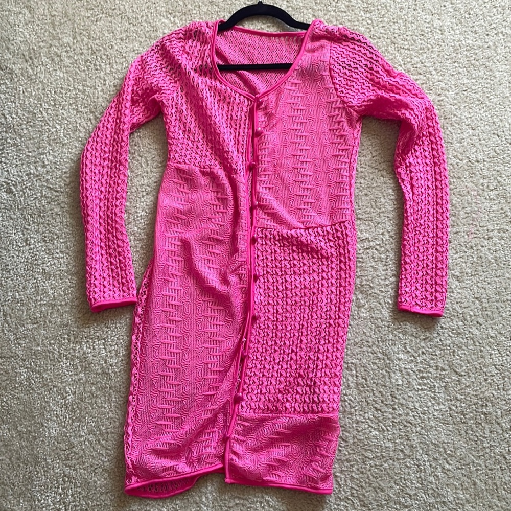 Small pink crochet swimsuit cover up dress